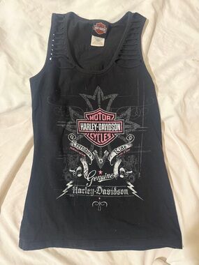 Harley-Davidson Black Tank Top with Pink & White Crest